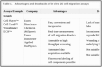 Table 1.. Advantages and drawbacks of in vitro 2D cell migration assays.