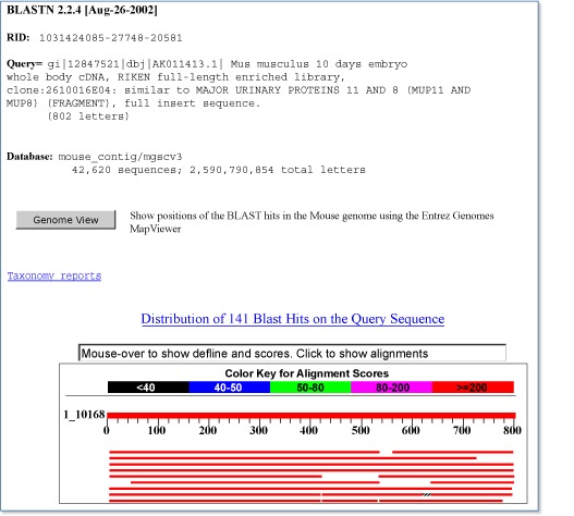 Figure 6. Accessing the Map Viewer display from a genome-specific BLAST results page.