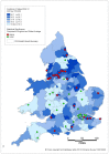 Figure 11. Incidence of bladder cancer (ICD-10 code C67) in men, age-standardised rate per 100,000, Clinical Commissioning Groups (England) and Health Boards (Wales) 2008-2012.