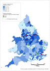 Figure 19. Mortality from bladder cancer (ICD-10 code C67) in men, age-standardised rate per 100,000, Clinical Commissioning Groups (England) and Health Boards (Wales) 2008-2012.