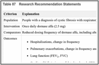 Table 87. Research Recommendation Statements.