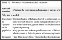 Table 71. Research recommendation rationale.