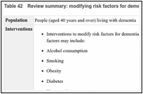 Table 42. Review summary: modifying risk factors for dementia progression.