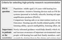 Criteria for selecting high-priority research recommendations.