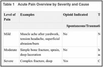 Table 1. Acute Pain Overview by Severity and Cause.