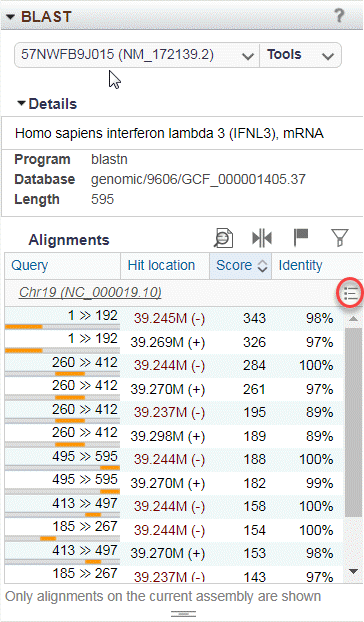 BLAST widget with data