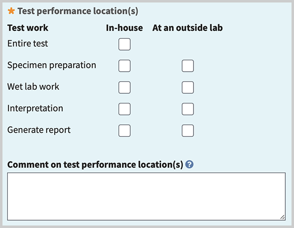 Test Performance Locations