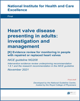 Cover of Evidence review for monitoring in people with repaired or replaced heart valves