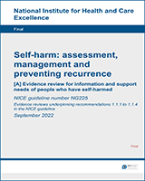Cover of Evidence review for information and support needs of people who have self-harmed