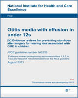 Cover of Evidence reviews for preventing otorrhoea after surgery for hearing loss associated with OME in children