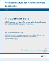 Cover of Evidence reviews for prophylactic antibiotics for birth with forceps or ventouse